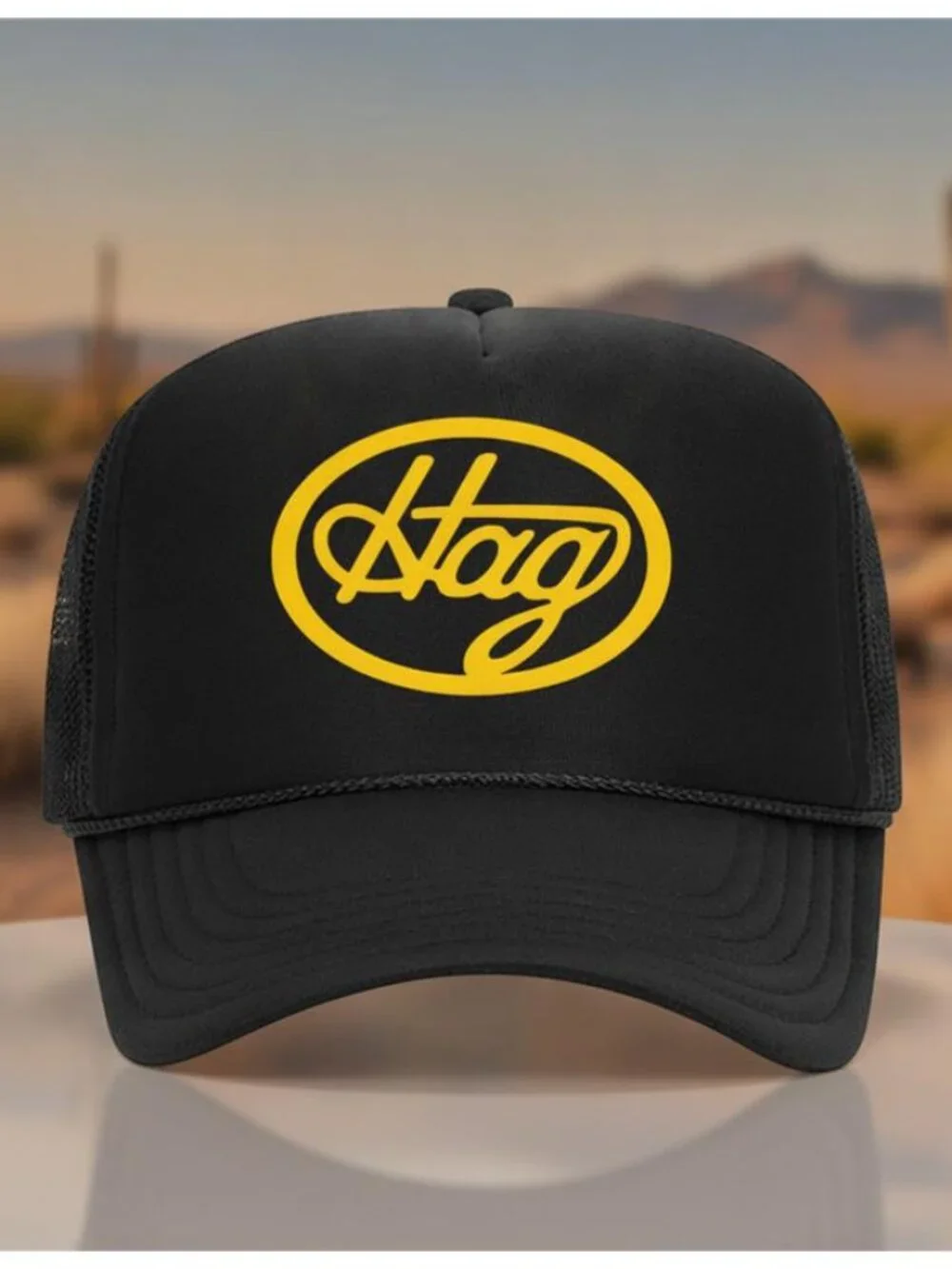 Retro Hag Outlaw Country Music Foam Trucker Hat Black Yellow Snapback Cap 80s